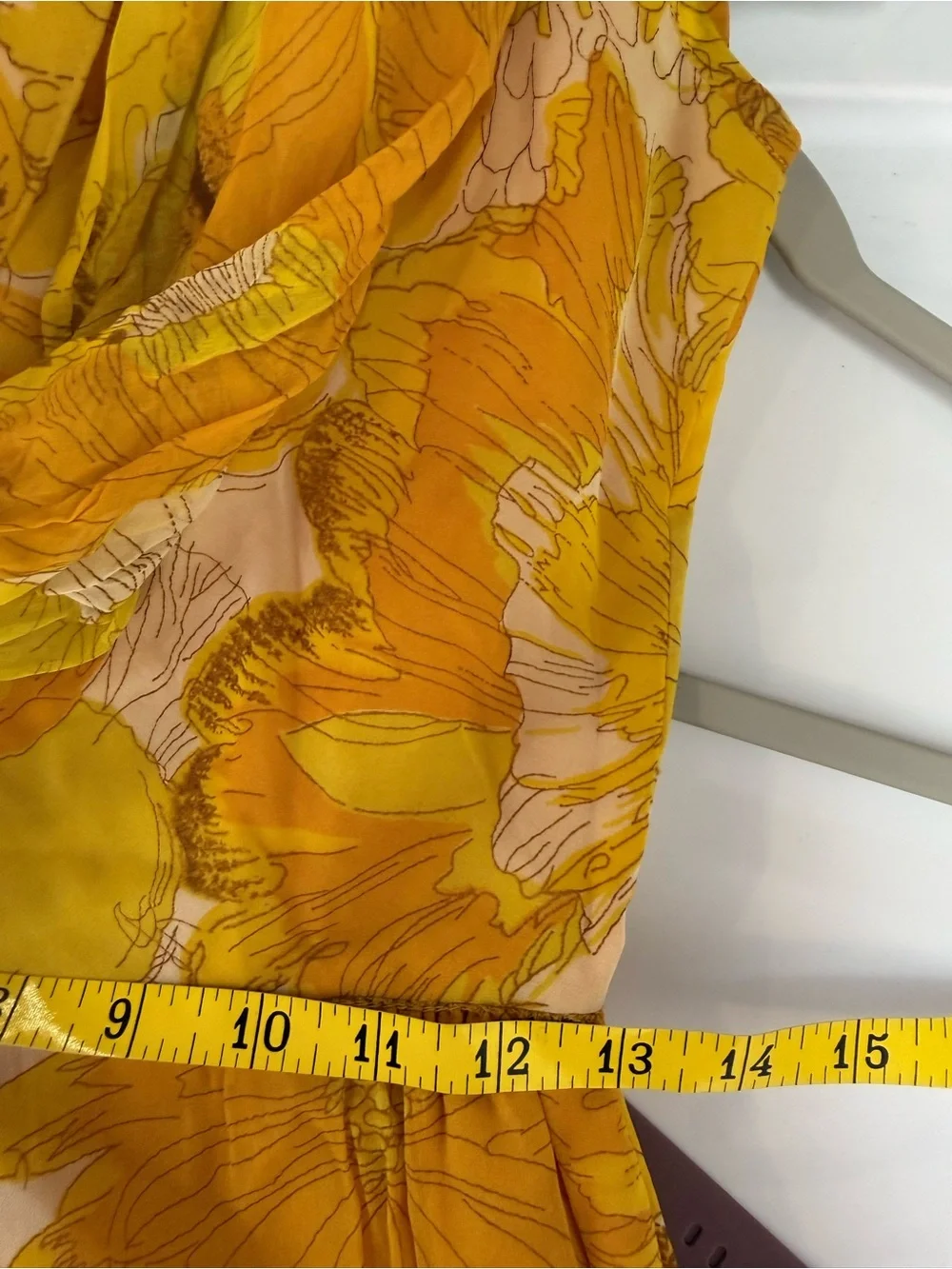 Vintage 50s 60s Sleeveless Yellow Floral Belted Dress with Scarf